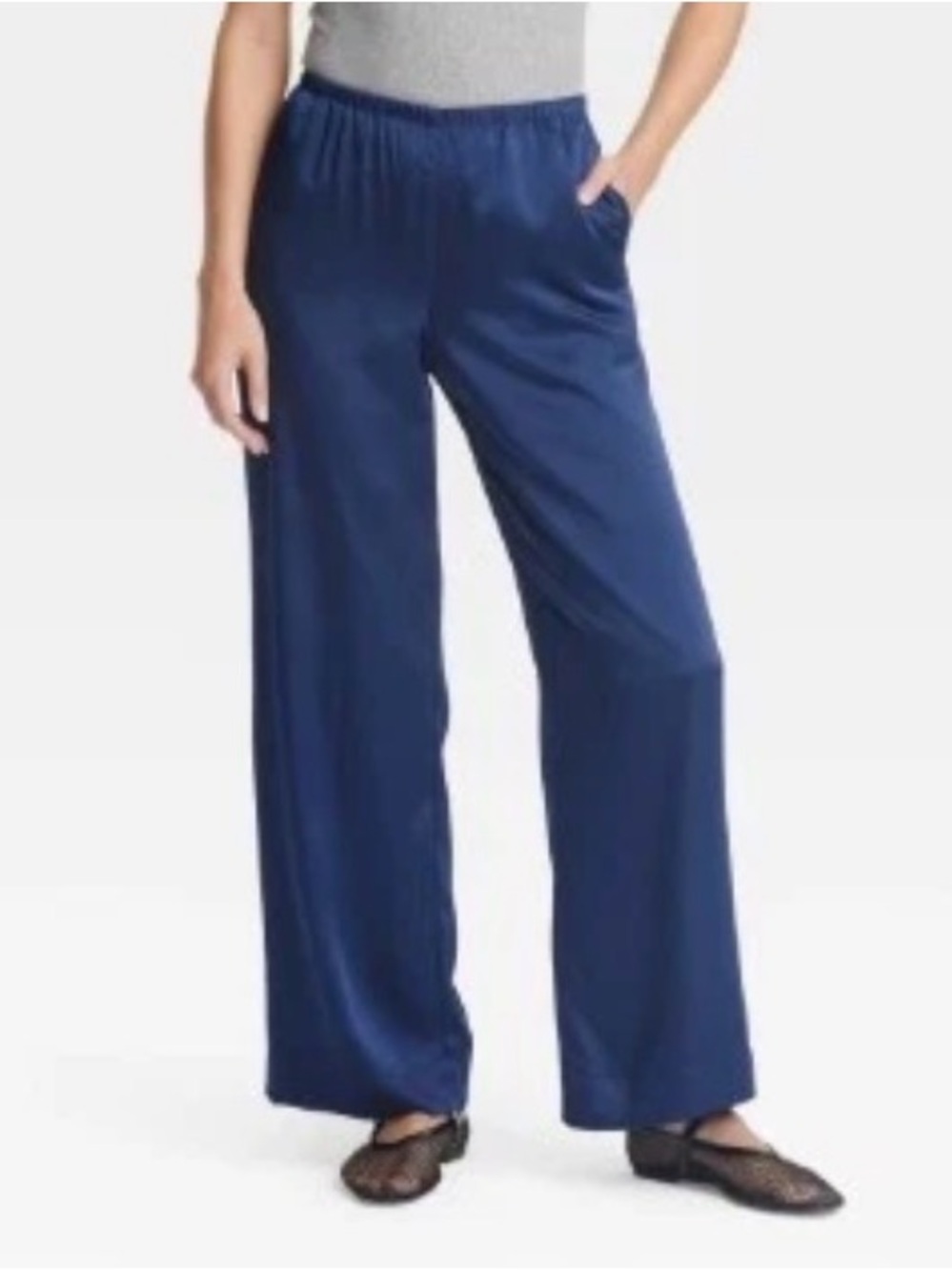 Wide Leg Satin Pants 2X Short Navy